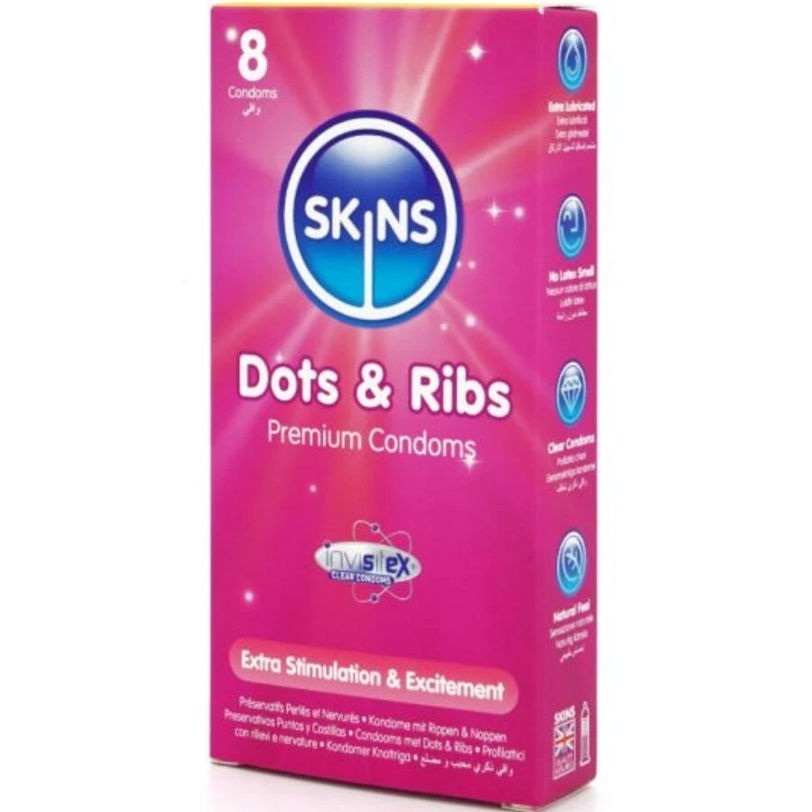 SKINS - DOTS  RIBS PREMIUM CONDOMS CONFEZIONE DA 8